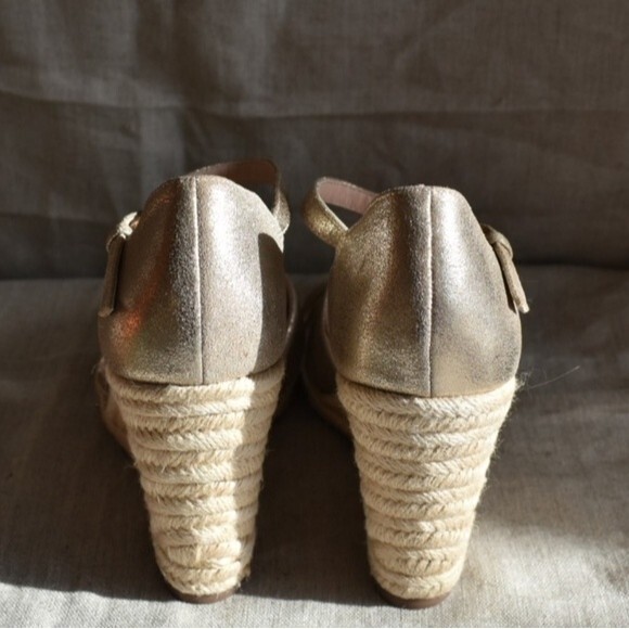 J. Crew Metallic Champagne Lt. Gold Leather Platform Espadrille Size 7.5 - Picture 9 of 11